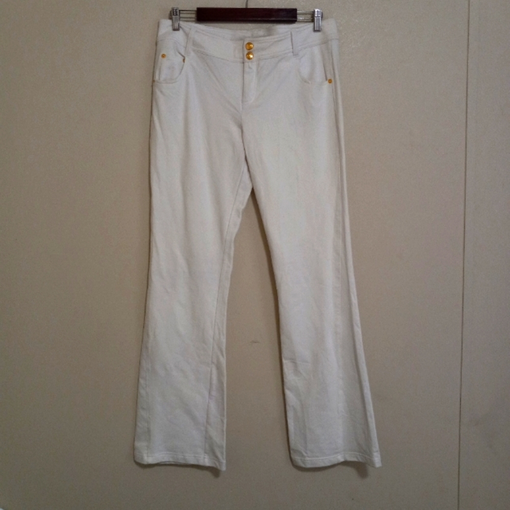 Guess L Resortwear Dress White Flare Pants Gold Hardware